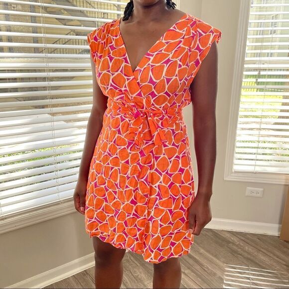 Revolve Diane Von Furstenberg DVF Orange Purple Giraffe Animal Print Wrap Dress - Picture 12 of 14